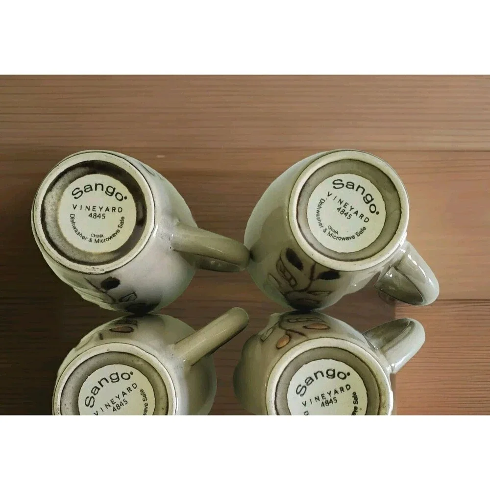 4 Sango Vineyard 4845 Stoneware Pottery Coffee Cup Mugs Berry Vine Earthy Retro